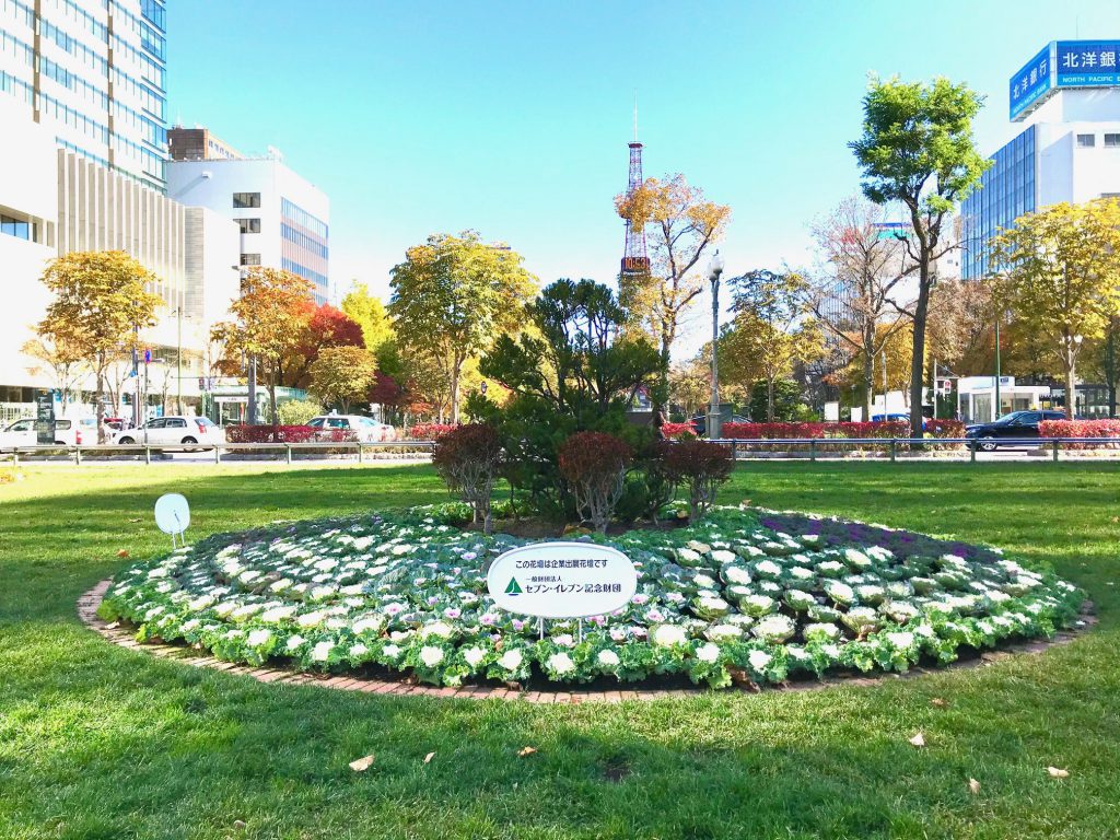 大通4丁目東側の「セブン‐イレブン 記念財団花壇」冬の花