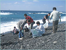 青い海に白い波しぶきが美しい海岸