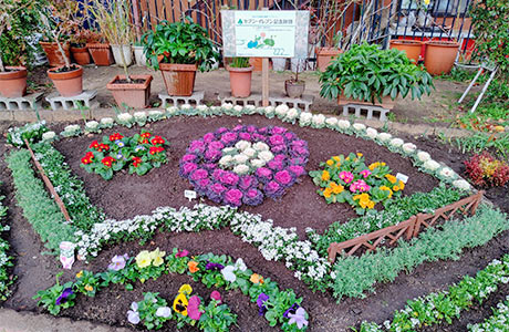 色とりどりの季節の花が人々の目を楽しませる