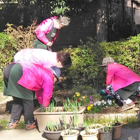 花壇のデザインにもこだわり、見栄えよく苗を配置。みんなで試行錯誤するのも楽しみの1つ