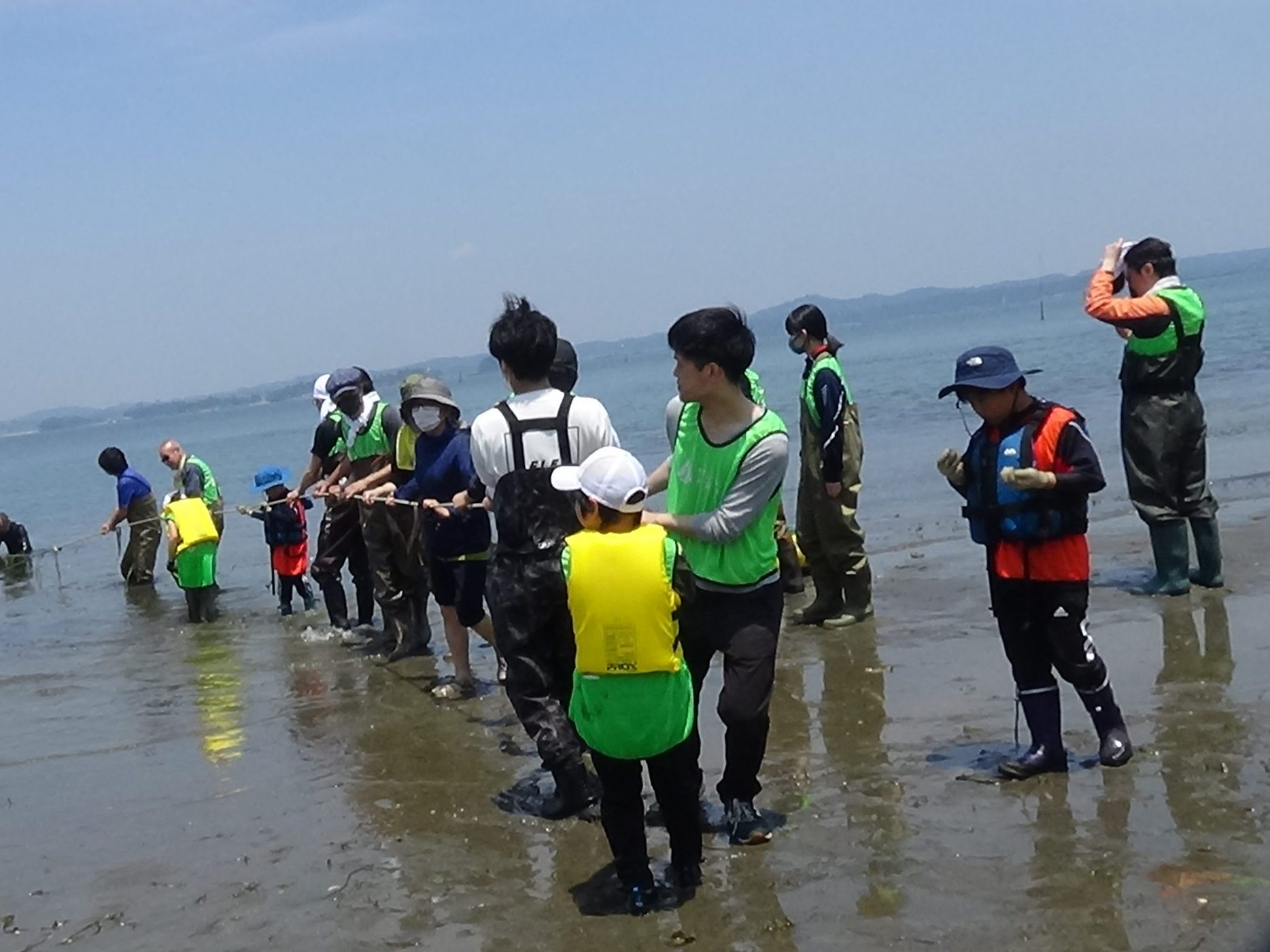 地引き網をみんなで引っ張ります