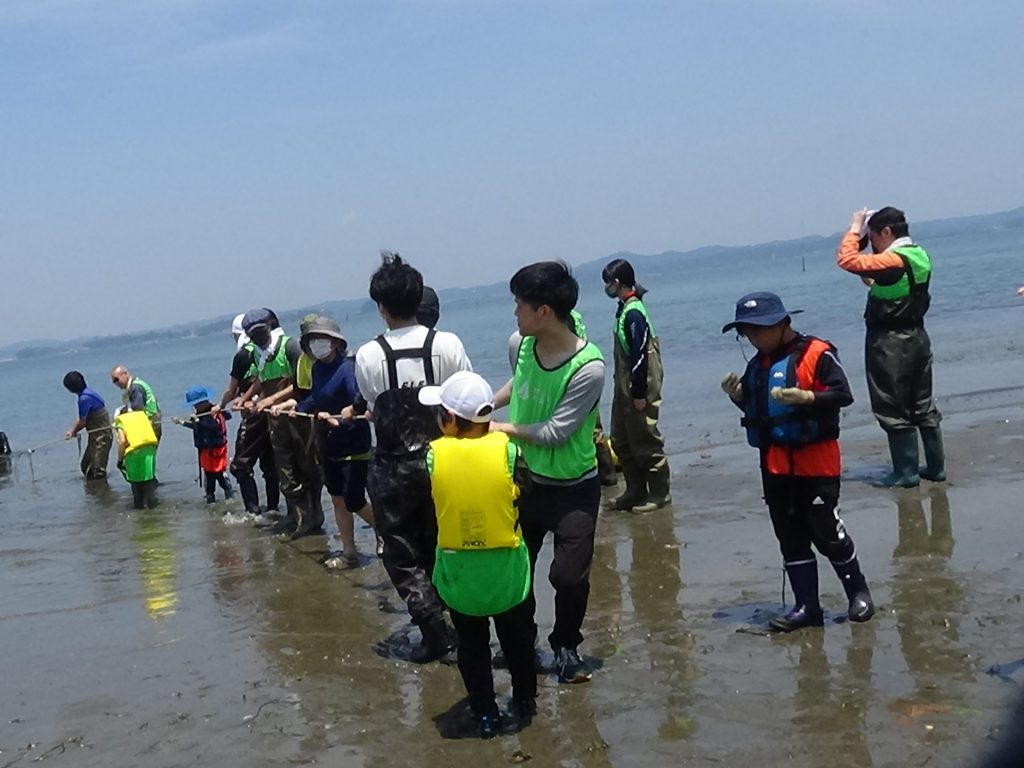 地引き網をみんなで引っ張ります