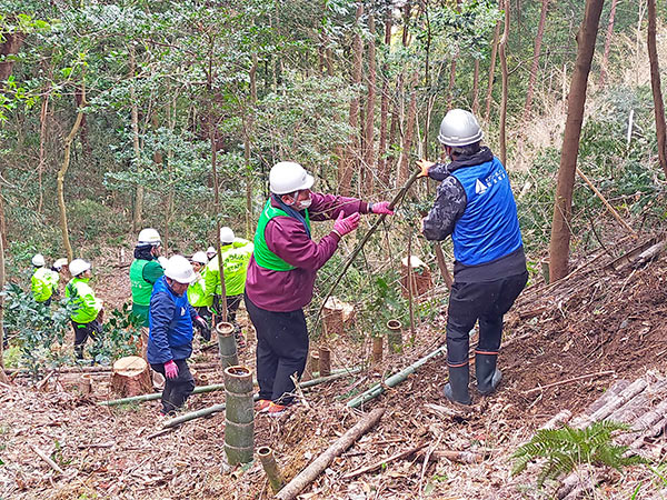 こんな急斜面からみんなで力を合わせて引き上げました